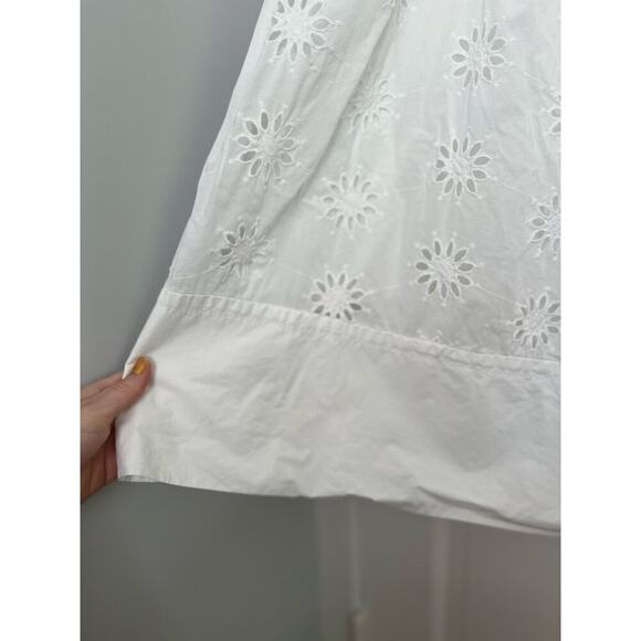 J.Crew Factory Women's L White Eyelet Skirt Midi Cotton Pockets Lined Floral - Picture 5 of 13